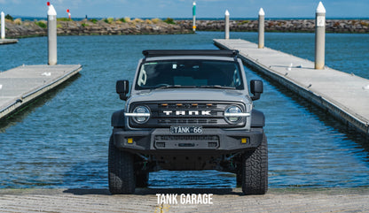 a Grey tank 300 with tkg roof rack, war god front grill and Front Bumper "Gulfstream"