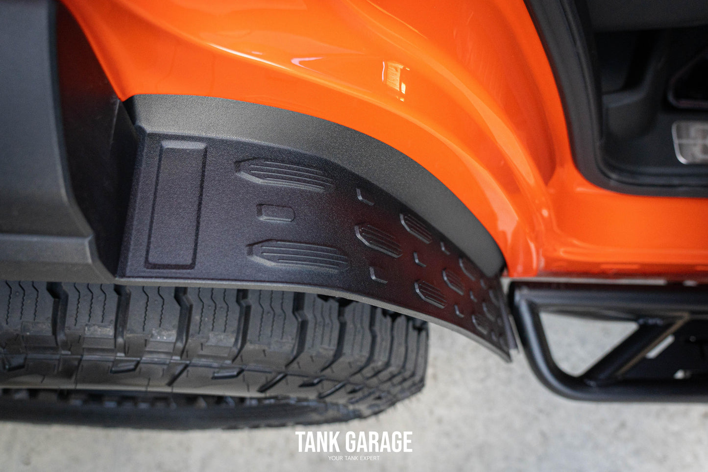 TANK 300 Rear Mud Flap install on an orange tank - Tank Garage