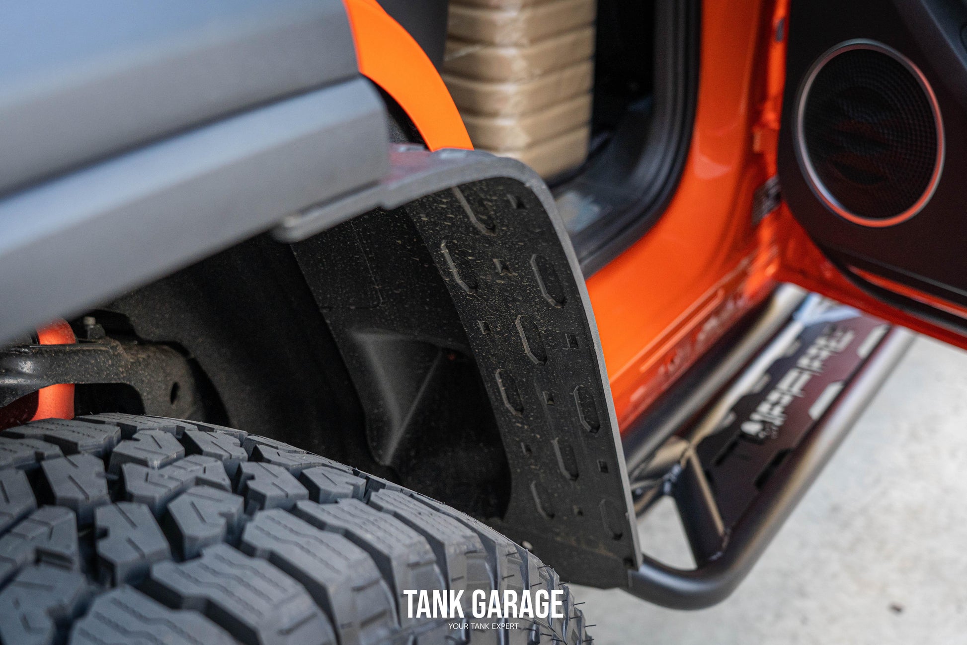 TANK 300 Rear Mud Flap install on an orange tank - Tank Garage